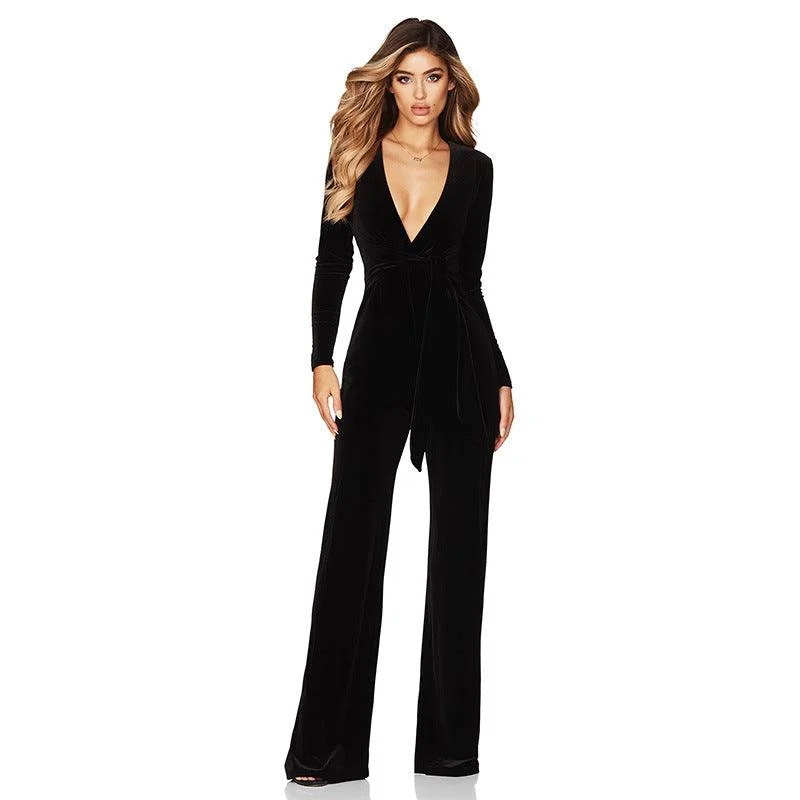 Autumn And Winter Long Sleeve Wide Leg Jumpsuit Best maxi dresses for curvy figures