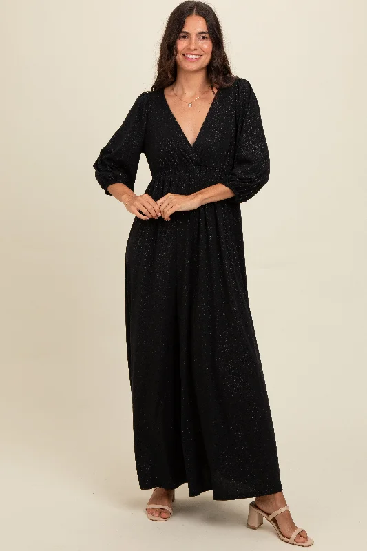 Black Glitter V-Neck Maxi Dress Sequin maxi dresses