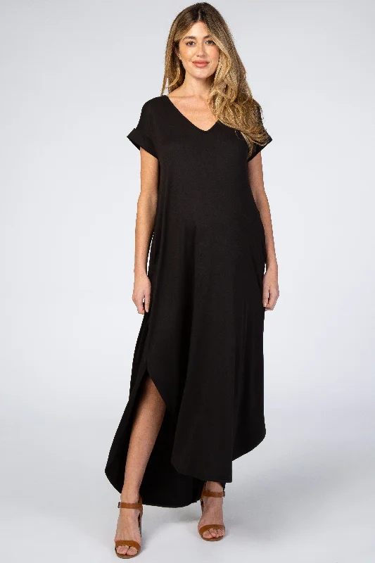 Black Side Slit Maternity Maxi Dress Sexy maxi dresses