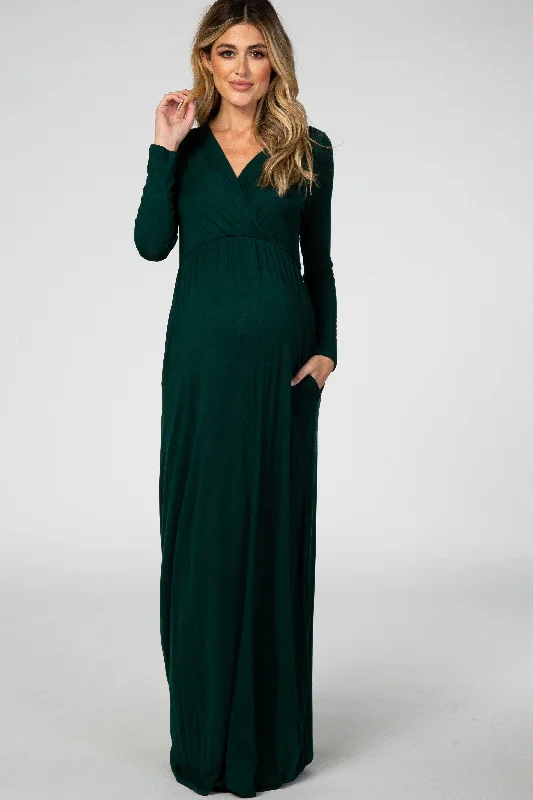 Green Long Sleeve Maternity Nursing Maxi Dress Date night maxi dresses