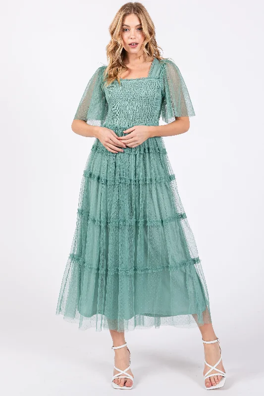 Jade Ruffled Mesh Maxi Dress Preppy maxi dresses