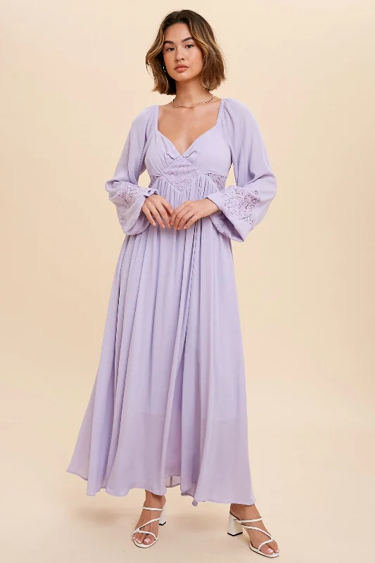 Lavender Lace Accent Long Sleeve Maxi Dress Revolve maxi dresses