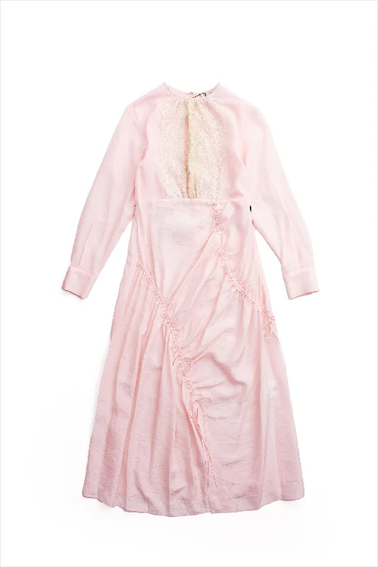 Leur Logette Wrinkle Cupro Silk Long Sleeve Dress Pink Summer maxi dresses