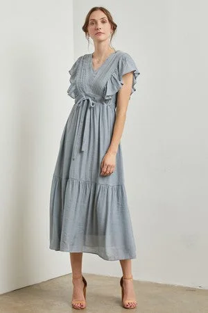 Light Blue Cuffed Sleeve Front Tie Maxi Dress Boohoo maxi dresses