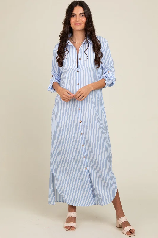 Light Blue Striped Button Down Maxi Dress Expensive maxi dresses