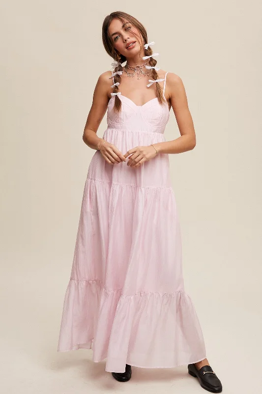 Light Pink Sleeveless Tiered Maxi Dress Summer party maxi dresses