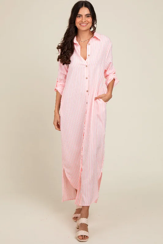 Pink Striped Button Down Maxi Dress Cheap maxi dresses