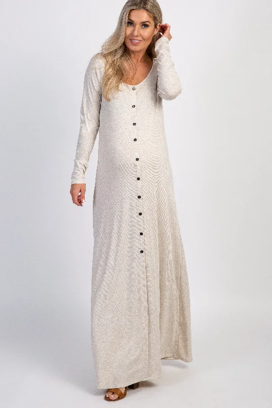 PinkBlush Beige Button Front Maternity Maxi Dress Goth maxi dresses