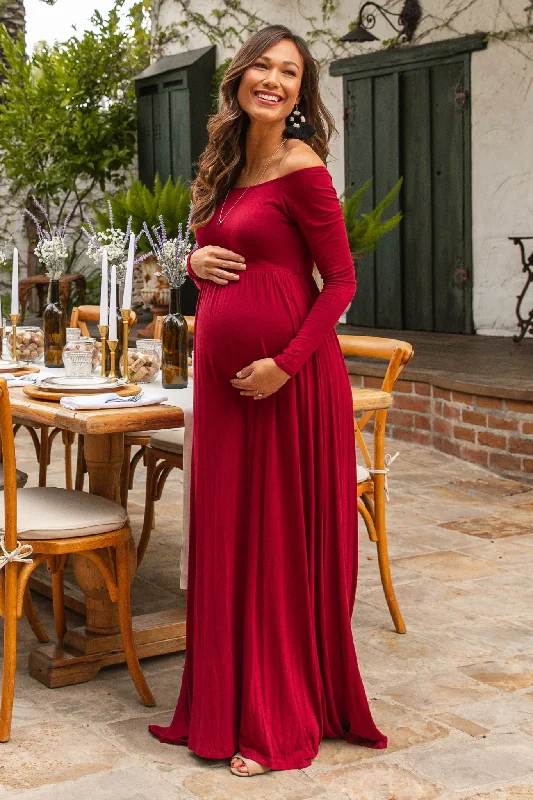 PinkBlush Burgundy Solid Off Shoulder Maternity Maxi Dress ASOS maxi dresses