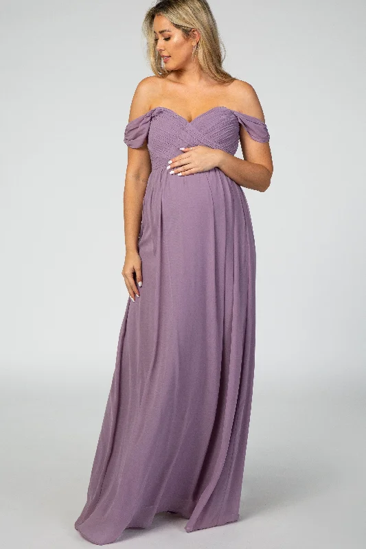 PinkBlush Lavender Off Shoulder Chiffon Maxi Maternity Dress Street style maxi dresses