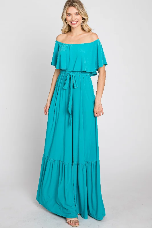 Turquoise Off Shoulder Maxi Dress Discounted maxi dresses