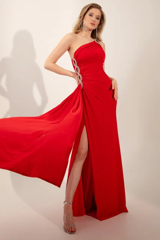 Woman One Shoulder Long Evening Dress With Stone Best maxi dresses for plus size