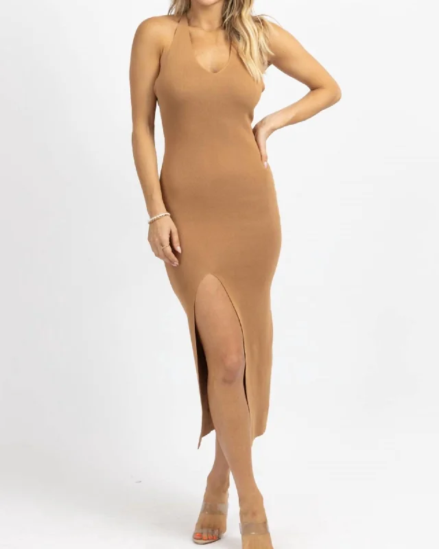 Chain Crossback Midi Dress In Brown Gold | Brown Gold Shein midi dresses