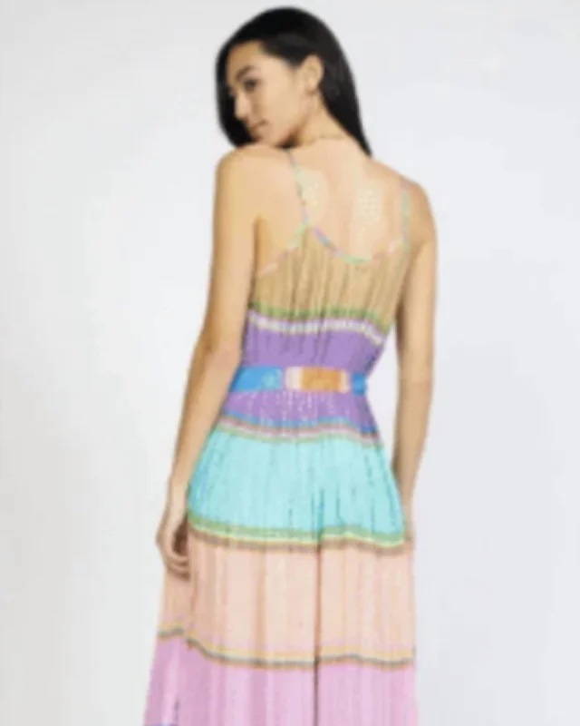 Color Blocking Pleated Cami Midi Dress In Multi | Multi Festival midi dresses