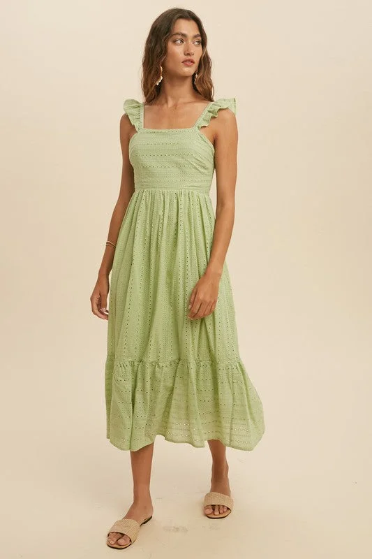 In Loom Eyelet Midi Dress - Green Tea PrettyLittleThing midi dresses