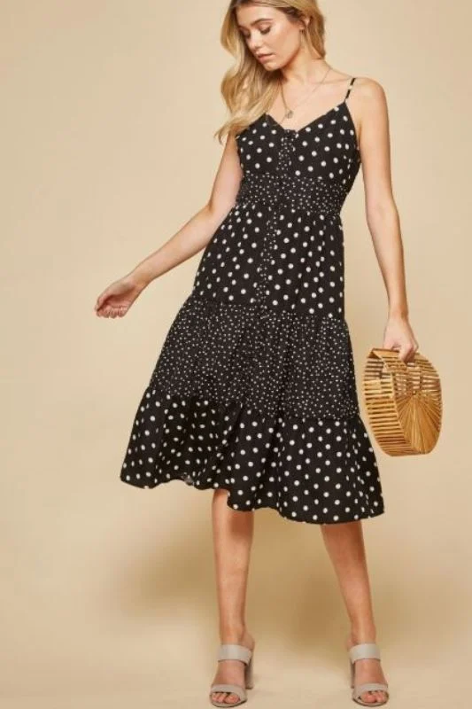 Andree by Unit Polka Dot Midi Dress - Black Stretchy midi dresses