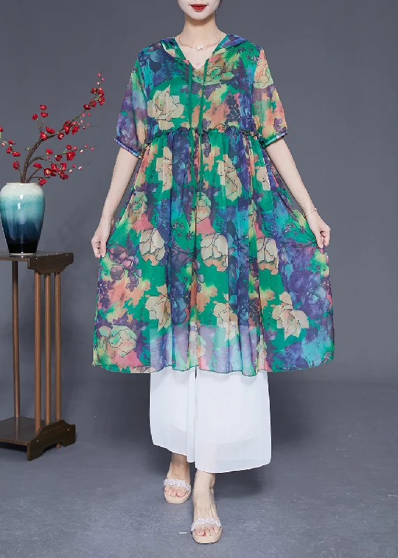 Bohemian Green Hooded Ruffled Print Chiffon Dress Summer LY1831 Bodycon floral dresses