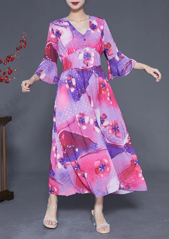 Bohemian Rose Cinched Patchwork Print Silk Vacation Dress Summer LY1835 Tiered floral dresses