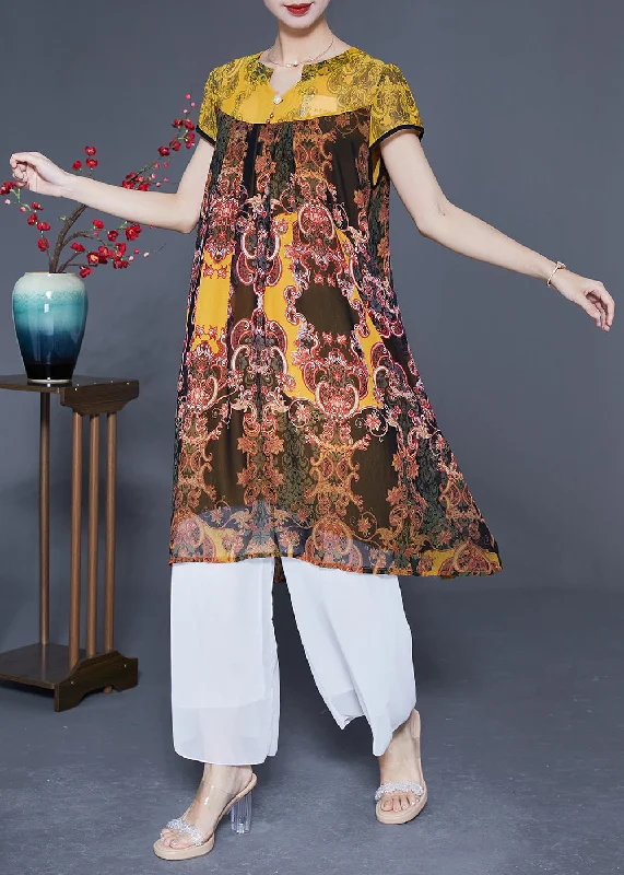 Boutique Yellow Oversized Patchwork Print Chiffon Dress Summer LY1851 Wedding floral dresses