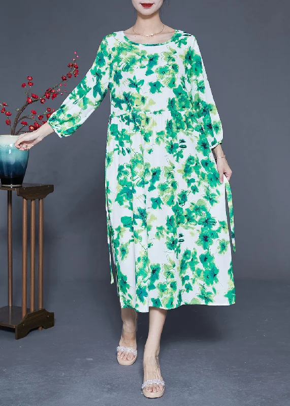 Elegant Green O-Neck Oversized Print Silk Vacation Dresses Bracelet Sleeve LY1821 Fashion Nova floral dresses