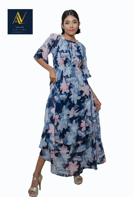 Floral Print Long Shiffon Gown Mini floral dresses