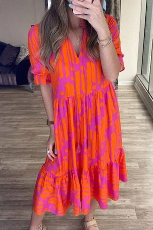 MARMALADE DYE PRINT CASUAL LONG DRESS Women's trendy floral dresses sale