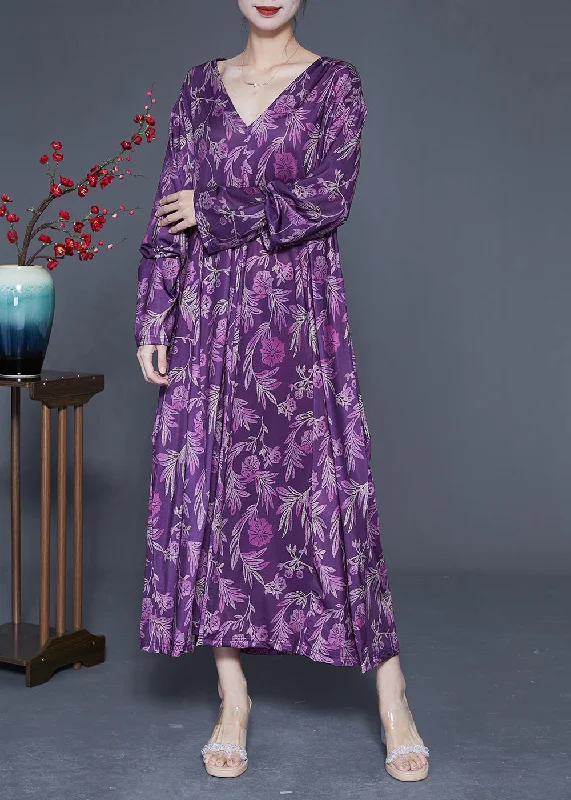 Modern Purple Oversized Print Silk Ankle Dress Spring LY1819 PrettyLittleThing floral dresses