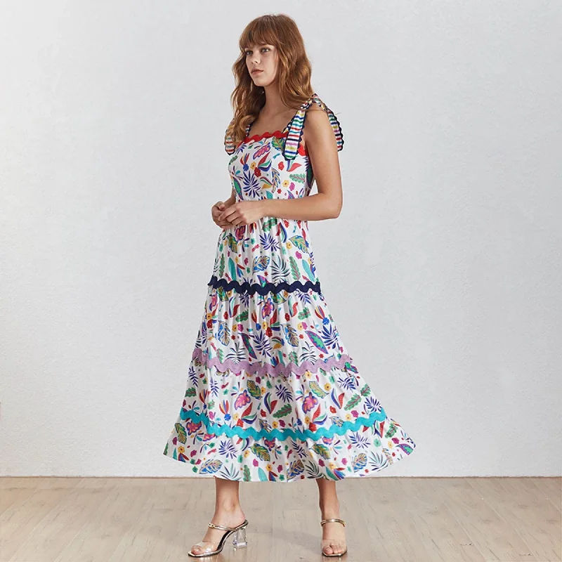 Women's Summer A-Line High-Waist Dress With Print Cute floral print summer dresses