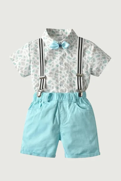 Geometric Pattern Summer Gentleman Outfits Years Boys Suspender With Solid Shorts Bow Performance Set Sexy Leather Skirt