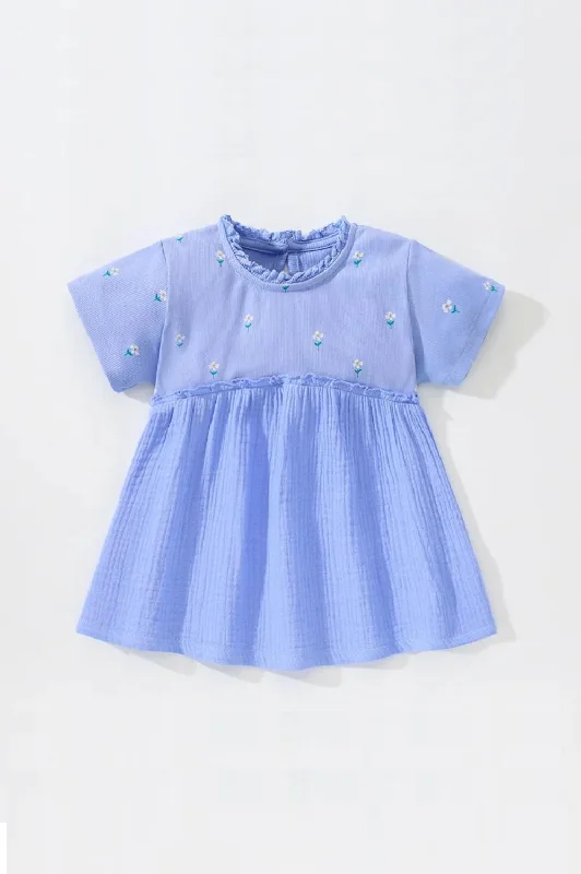 Girls Clothes Blue Dresses Kids Clothes Summer Cartoon Short Sleeves Children's Clothing Cotton Raw Hem Mini Skirt