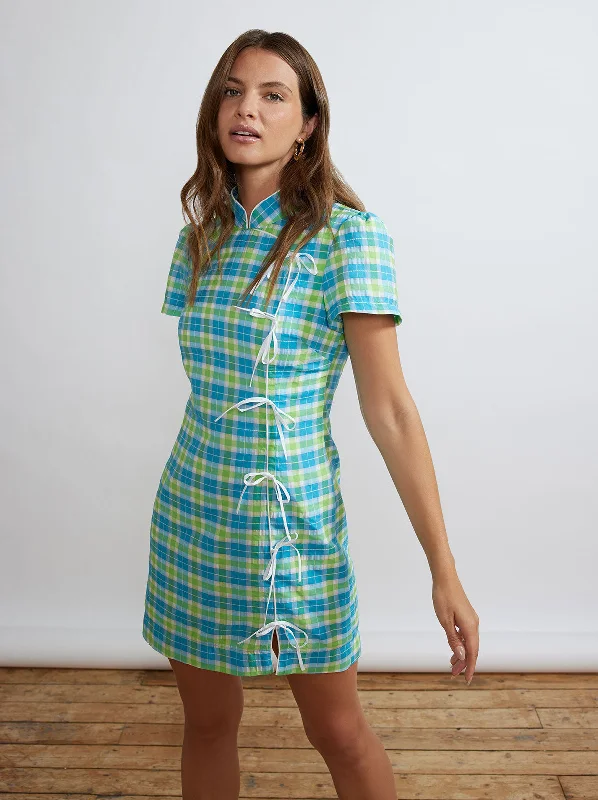 Harlow Blue Seersucker Mini Dress Mini Skirt Classic