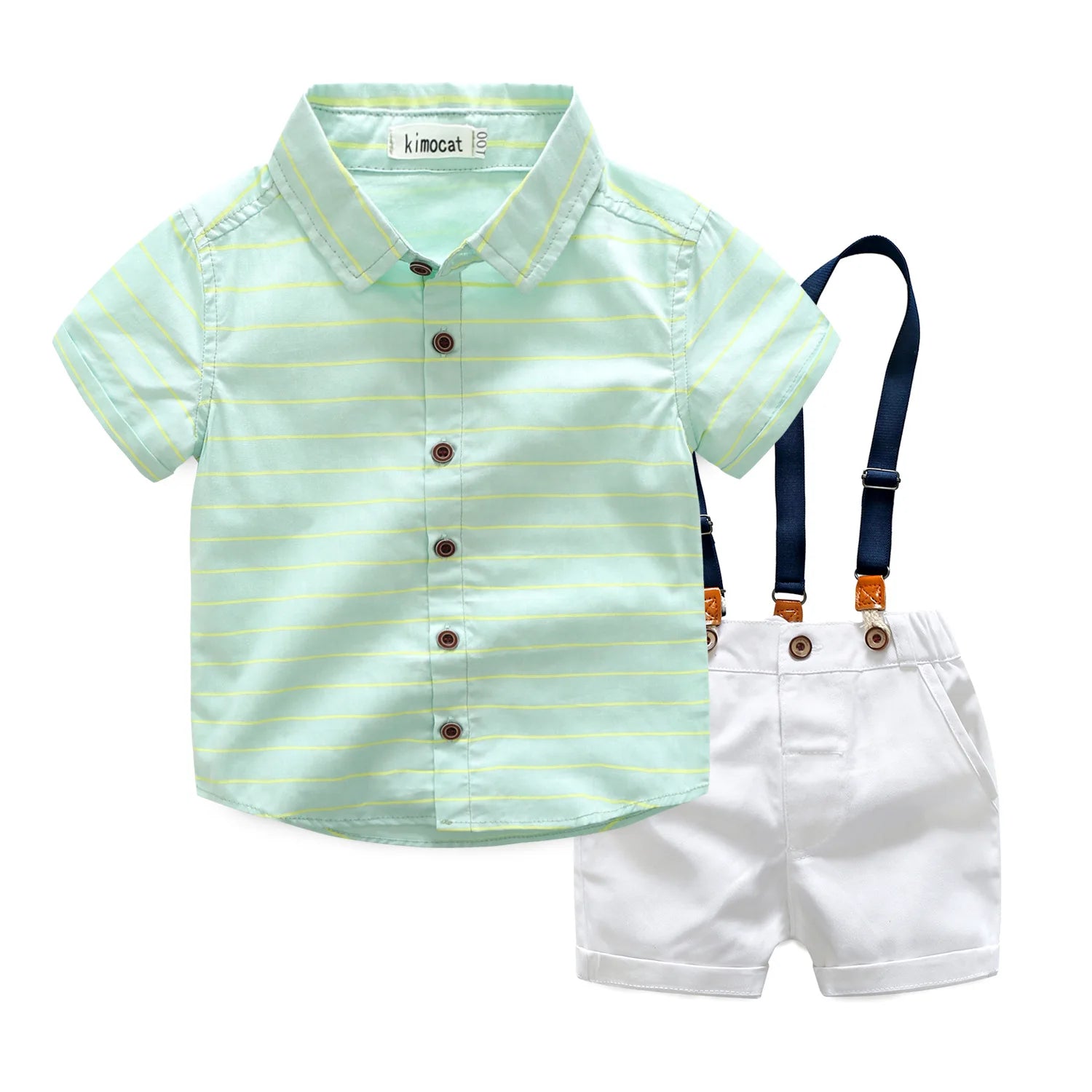 Kids Boys Summer Clothes Wear Soft Cotton Green Suit Children Striped T-shirt Shorts Casual Outfit Mini Skirt Style