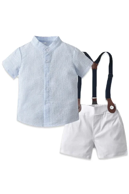 Kids Clothes Boys Summer Set Children Striped Shirt with Bow Tie Suspenders White Shorts Toddler Outfits Colorblock Mini Skirt