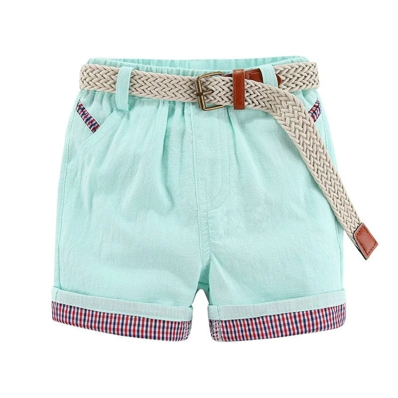 Summer Boys Shorts with Belt Plaid Elastic Waist Casual Cotton Solid Short Pants for Kids Clothes Faded Denim Skirt