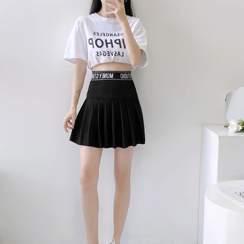 Pleated Skirt with Print, Collegiate Short Dress Skirt with Buttons