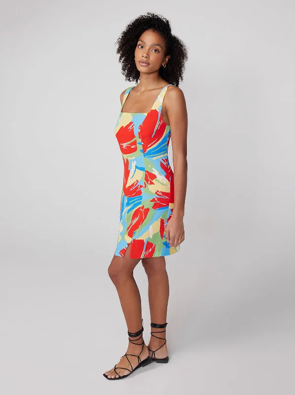 Posey Abstract Print Mini Dress Soft Denim Skirt