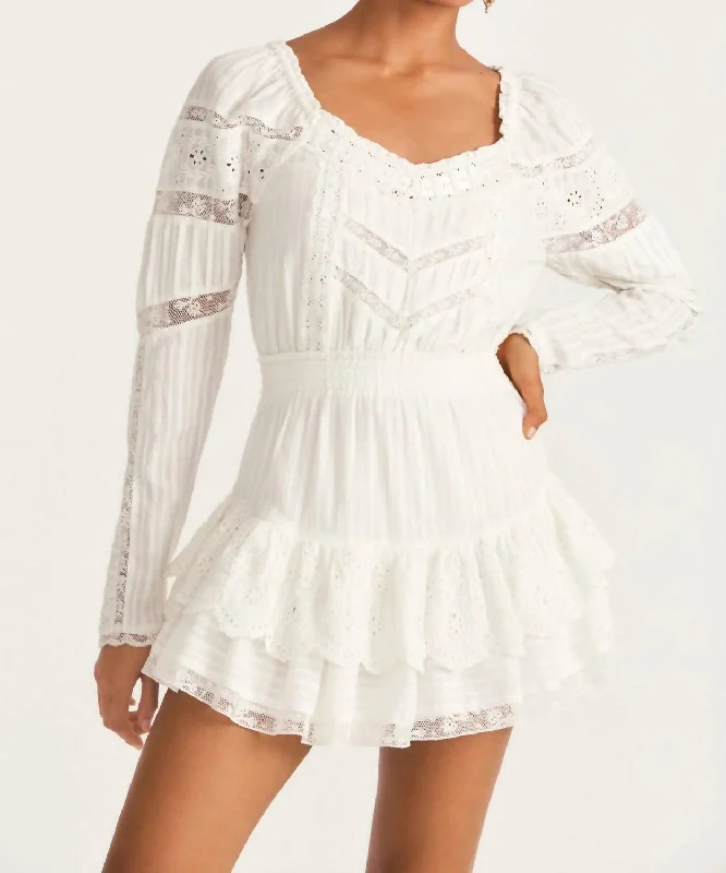 Sanaya Mini Dress in True White Pleated Denim Skirt