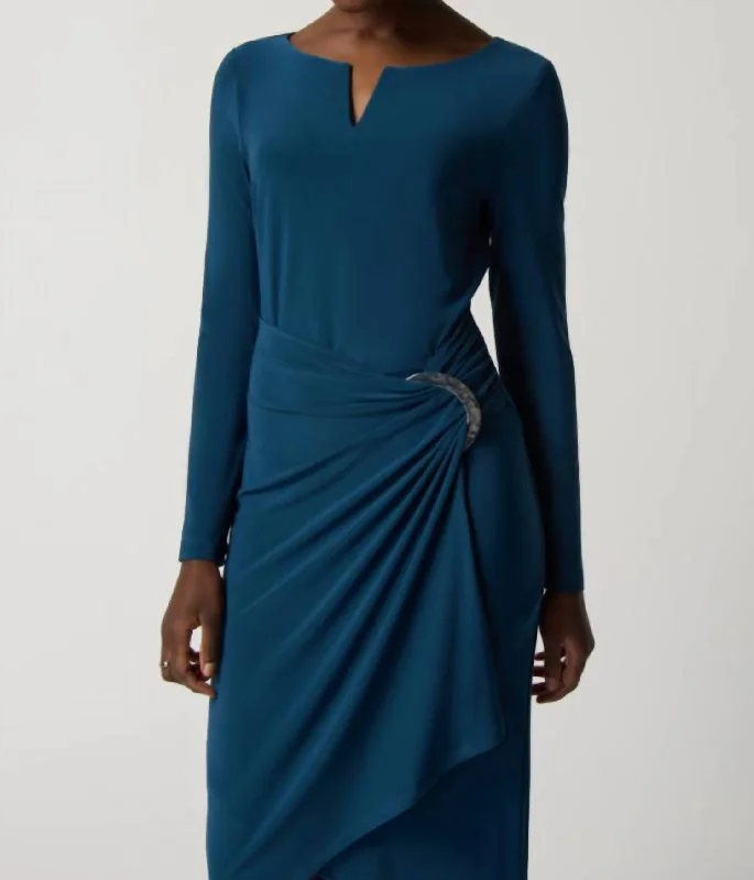 Long Sleeve Seth Dress In Nightfall Skirt with Slits