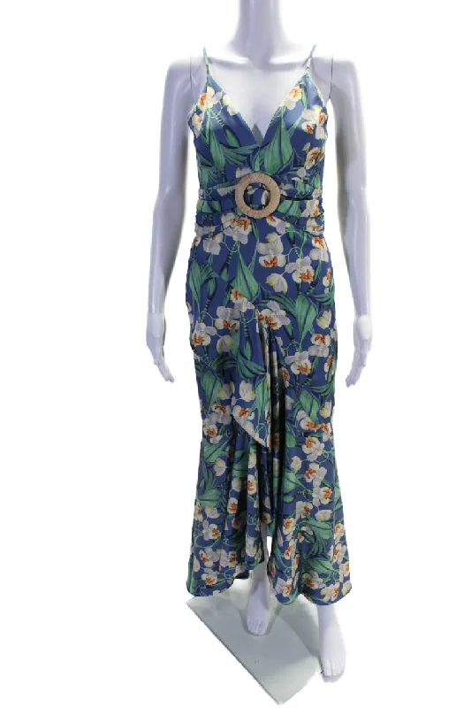 PatBO Womens Floral Print Sleeveless Spaghetti Strap Maxi Dress Blue Maxi Skirt Trend