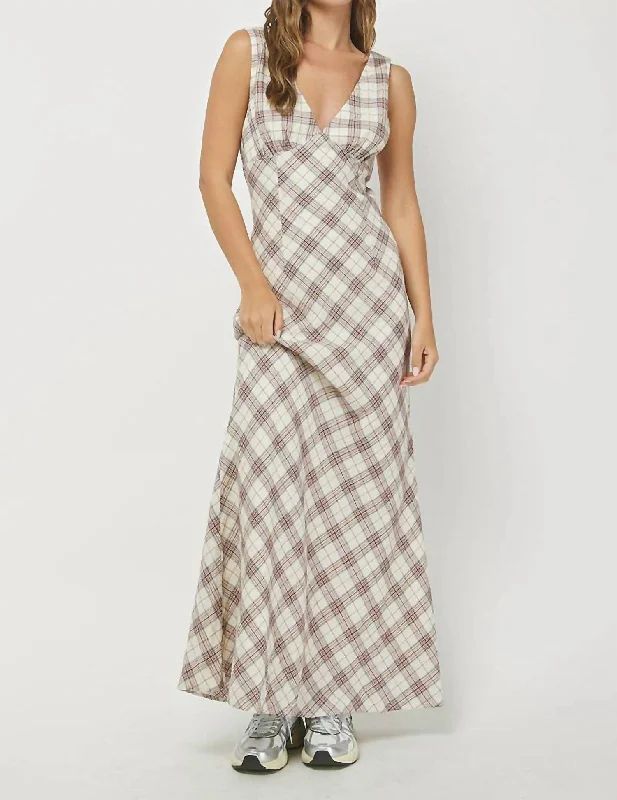 Plaid Maxi Dress In Cream Summer Maxi Skirt