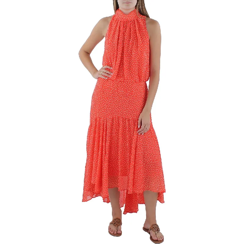 Womens Blouson Maxi Dress Ruffle Long Maxi