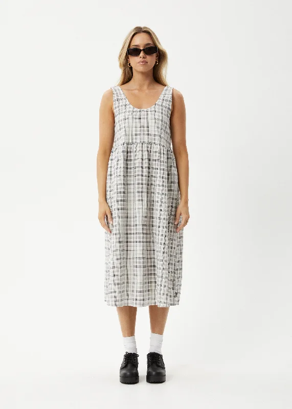 AFENDS Womens Leo - Seersucker Check Midi Dress - Black / White Soft Midi Skirt