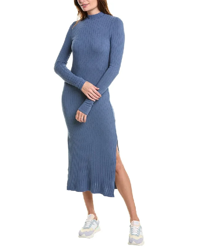 Bella Dahl Mock Neck Midi Knit Dress Soft Pleated Midi