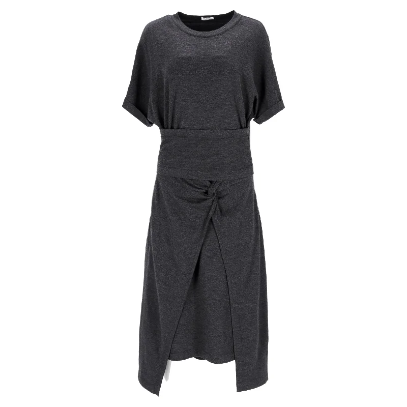 Brunello Cucinelli Twist-Front Midi Jersey Dress In Grey Cotton Everyday Midi Skirt