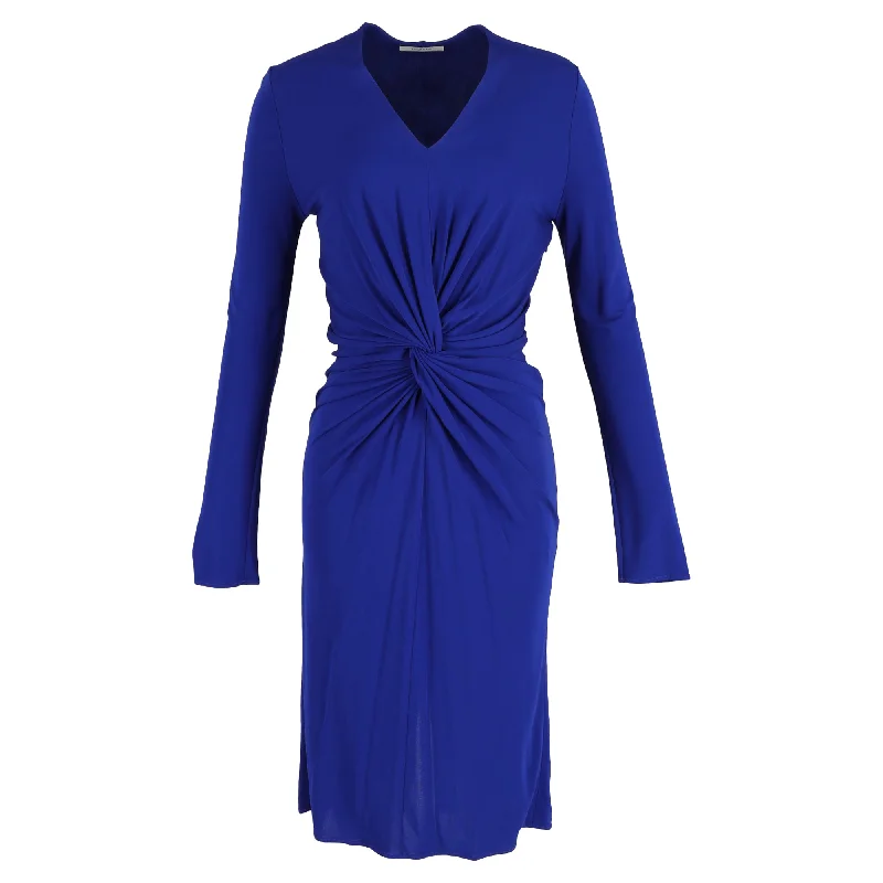 Lanvin Midi Long-Sleeved Twist Detail Dress in Blue Polyester Midi Skirt Outfit