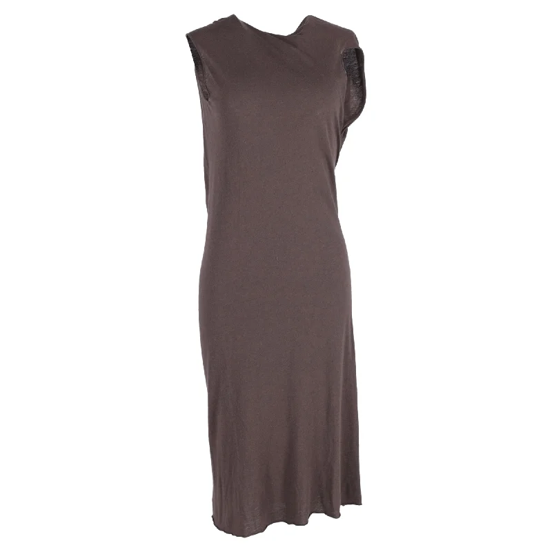 Rick Owens Lilies Asymmetric Draped-open Back Midi Dress in Brown Viscose Trendy Midi Skirt