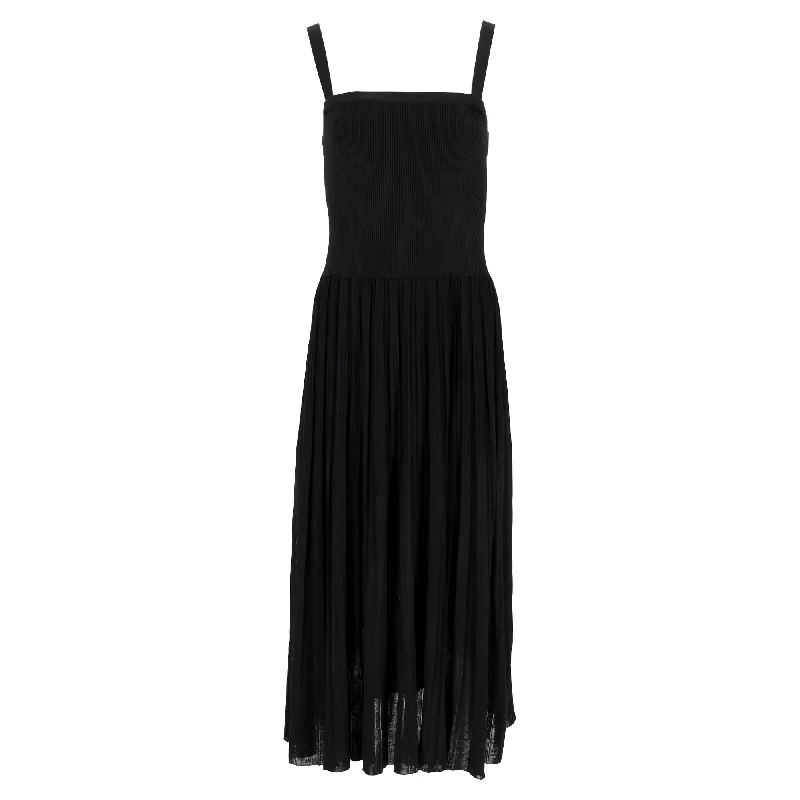 Zimmermann Clover Pleated Ribbed-Knit Midi Dress in Black Viscose Button-front Midi Skirt